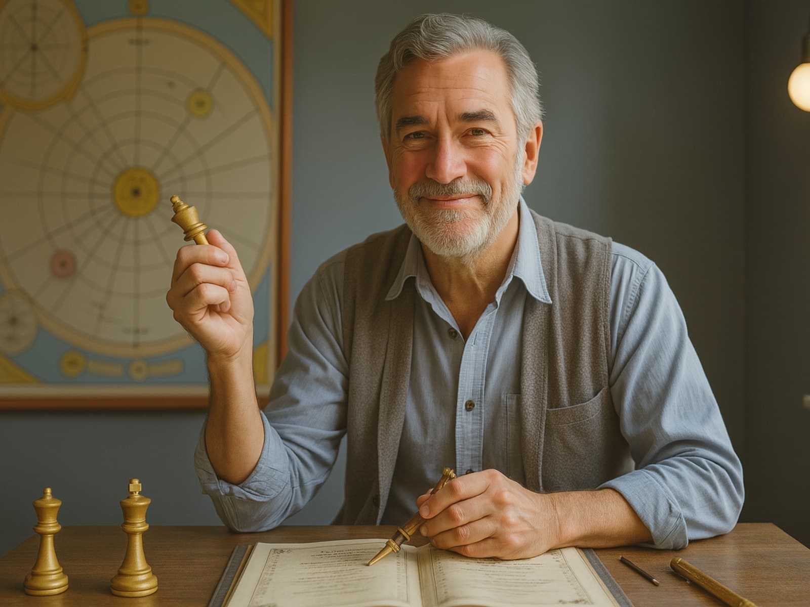 Brújula antigua sobre un escritorio moderno, simbolizando la guía